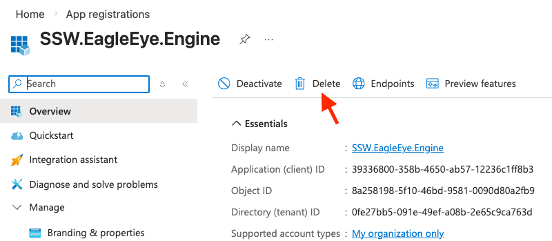 Delete App Registration